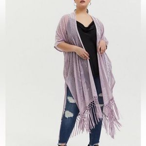 Torrid Light Purple Velvet Fringe Mesh Kimono